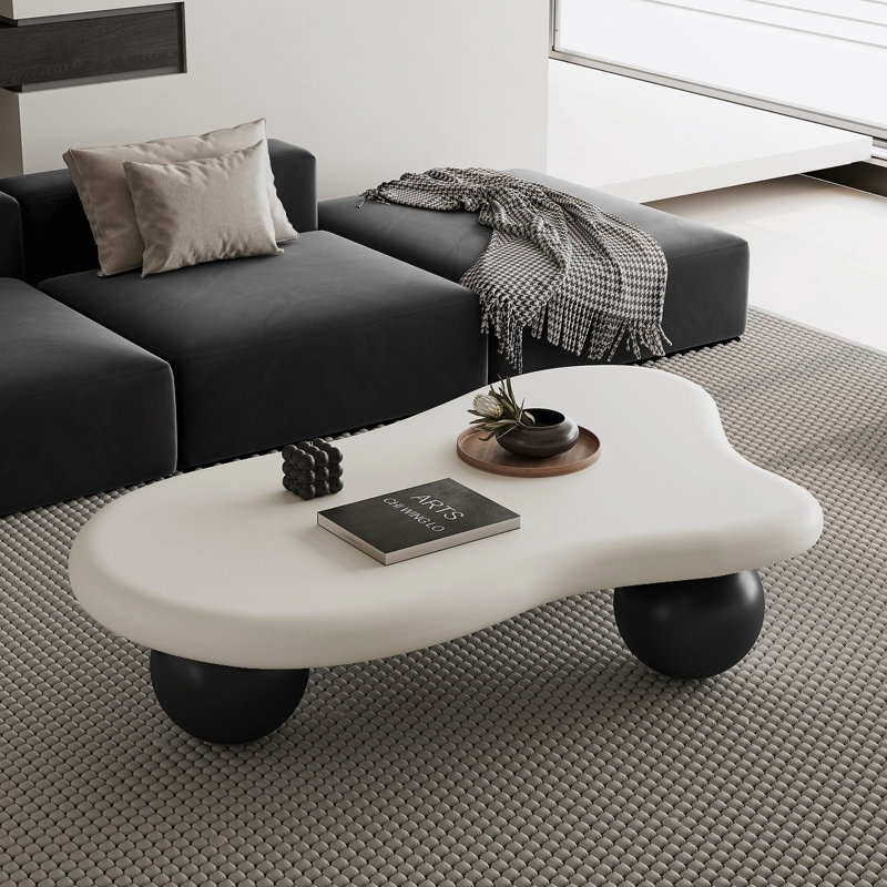 Table basse de 40 pouces en forme de nuage avec 3 pieds sphériques pour le salon, H 11,7 po x L 40 po x l 26,8 po