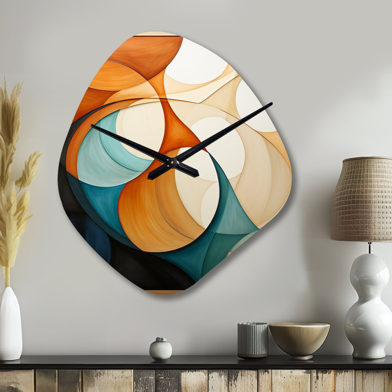 Horloge murale orange asymétrique organique Mid Century, Petit