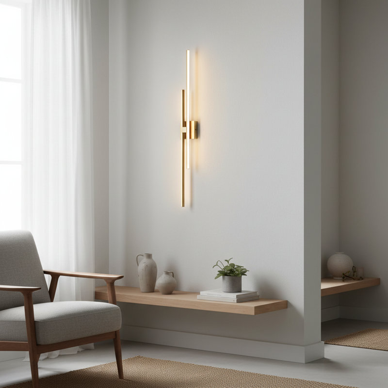 Keyli 2-Light LED Vanity Light Bathroom Bath Bar Linear Wall Sconce Dimmable, 30 W, 4.7" H x 40" W x 2.8" D, Gold