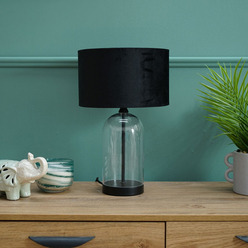 Glass Desk Lamp, Black, Black, 45" H x 25" W x 25" D