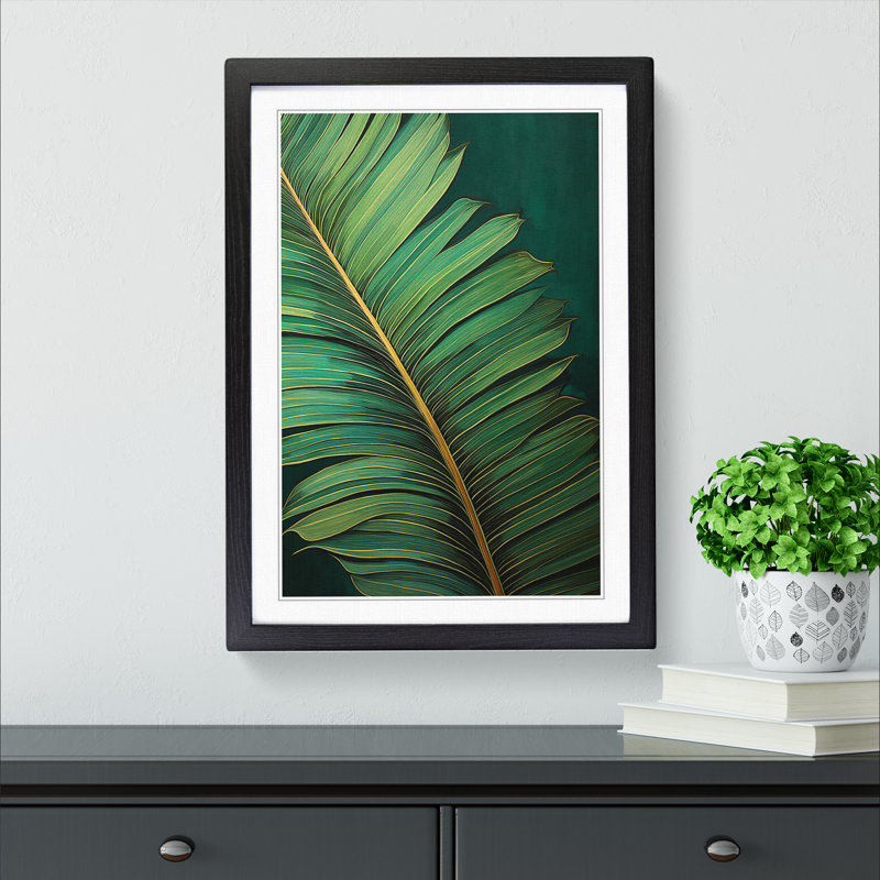 Palm Leaf Tachisme 1 Piece Single Picture Frame Wall Art, 46cm H x 34cm W x 2" D, Black Framed