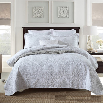 Ensemble de courtepointe réversible moderne et contemporaine en coton blanc 3 pièces