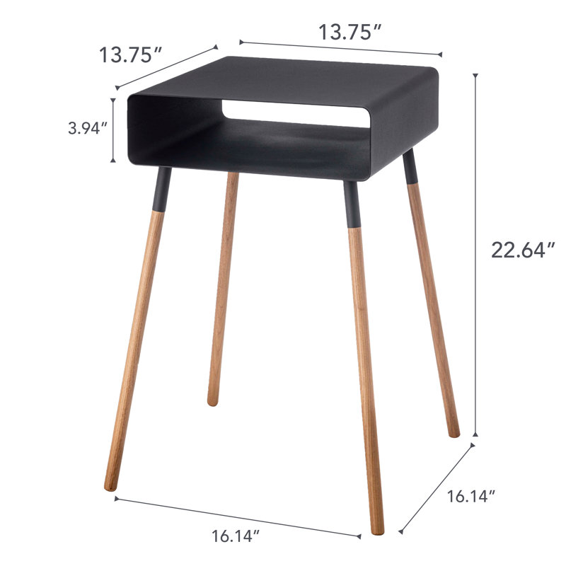 Black Steel and Light Wood Scandinavian Side Table