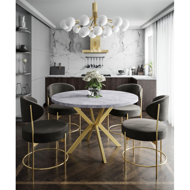 Amary Round Dining Table, White, 76 H x 120 L x 196 W cm