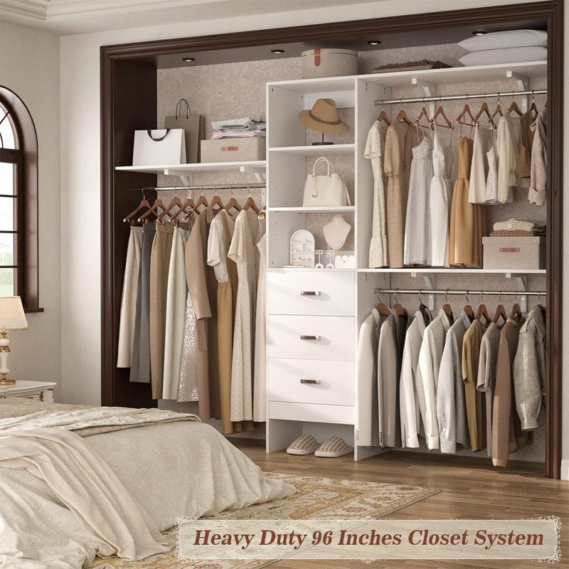 Faige 20.2'' - 96'' W Closet System with Drawers, White