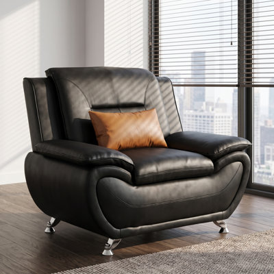 46”Modern 1 Seater Black Faux Leather Sofa