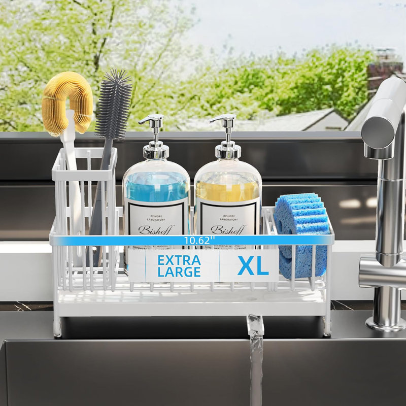 Très grand chariot d'évier de cuisine en acier inoxydable avec buse rotative et porte-brosse, H 3,7 po x l 10 po x P 3,93 po