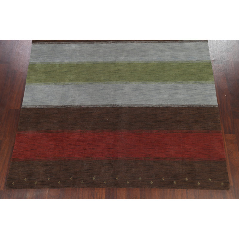 Tapis multicolore en laine noué à la main de conception unique 8 pi 1 po x 9 pi 10 po Mahdeen