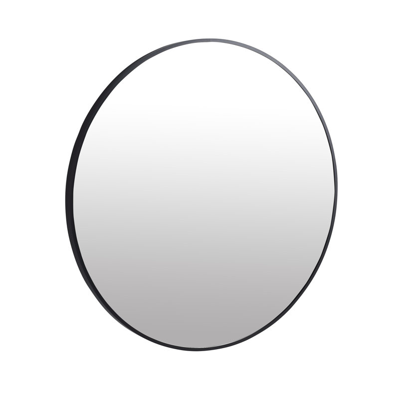 Large Round Black Circular Mirror, 32" x 32" 