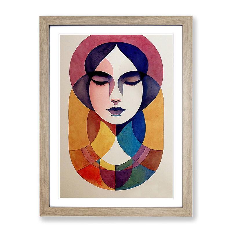 Woman Abstract Watercolour No.3 - Wall Art, 34cm H x 25cm W, Oak Framed