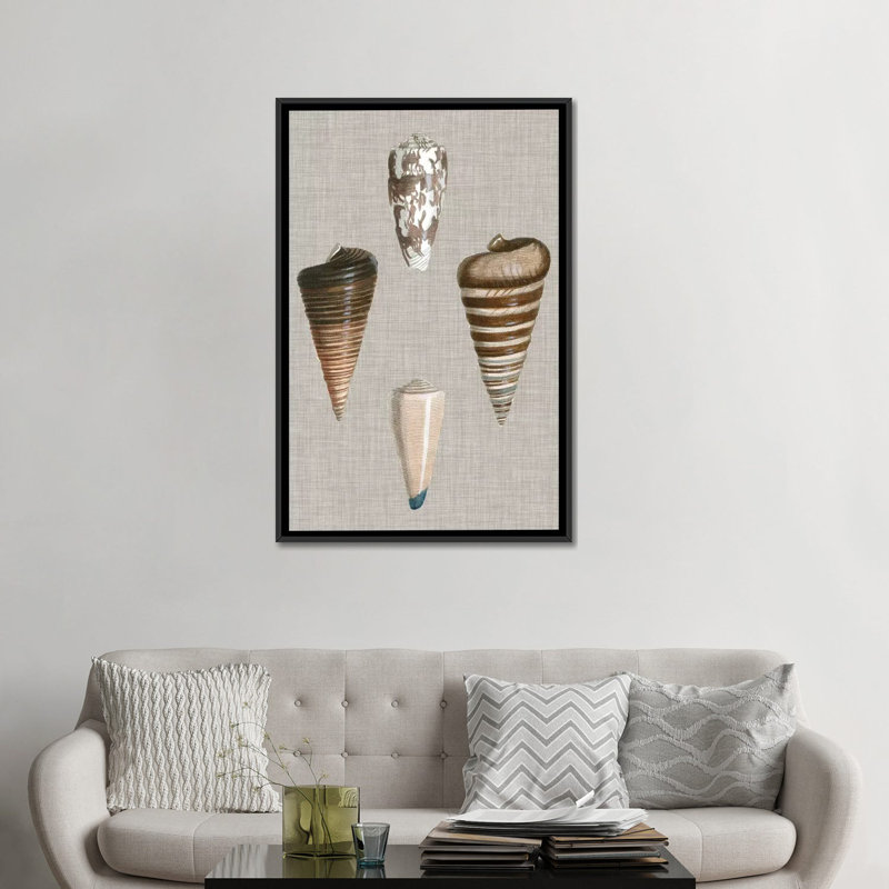 « shells on linen iii », reproduction d’impression sur toile tendue, H 26 po x l 18 po x P 1,5 po, Toile avec cadre noir