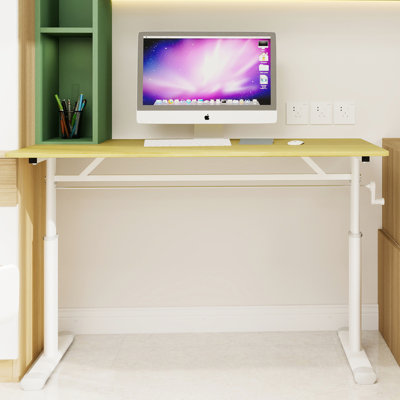 Height - Adjustable Desk For Home Office, Hand Mechanism, Wood Desktop, Stable Double Column Support, Aesthetic Office Addition And Study, Adjustment, Versatile Use