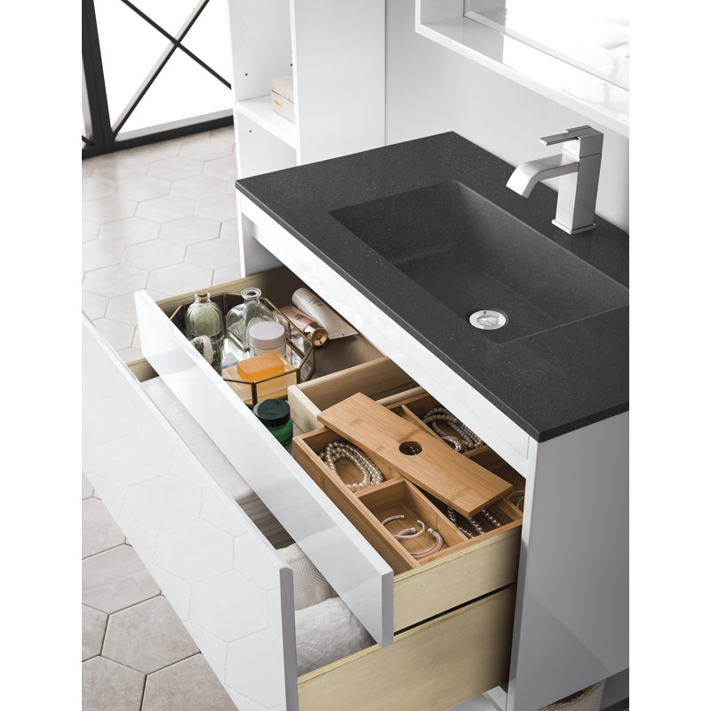 Mantova 31.5'' W Single Vanity, Glossy White, 31.5'' W, Charcoal Black