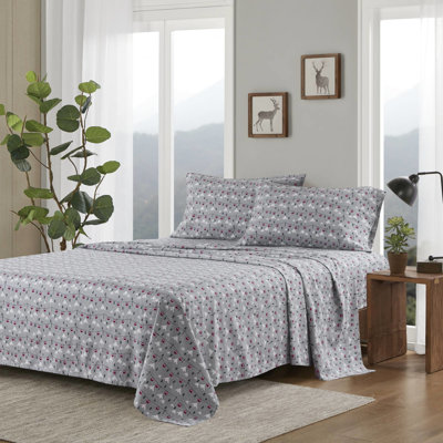 Ensemble de drap-housse 4 pièces gris en flanelle de coton 100%, pour lit simple / double, pour matelas de 12 po, grand / très grand / 14 po de profondeur avec 1 plat et 2 taies d'oreiller, élastiqué de douceur brossée
