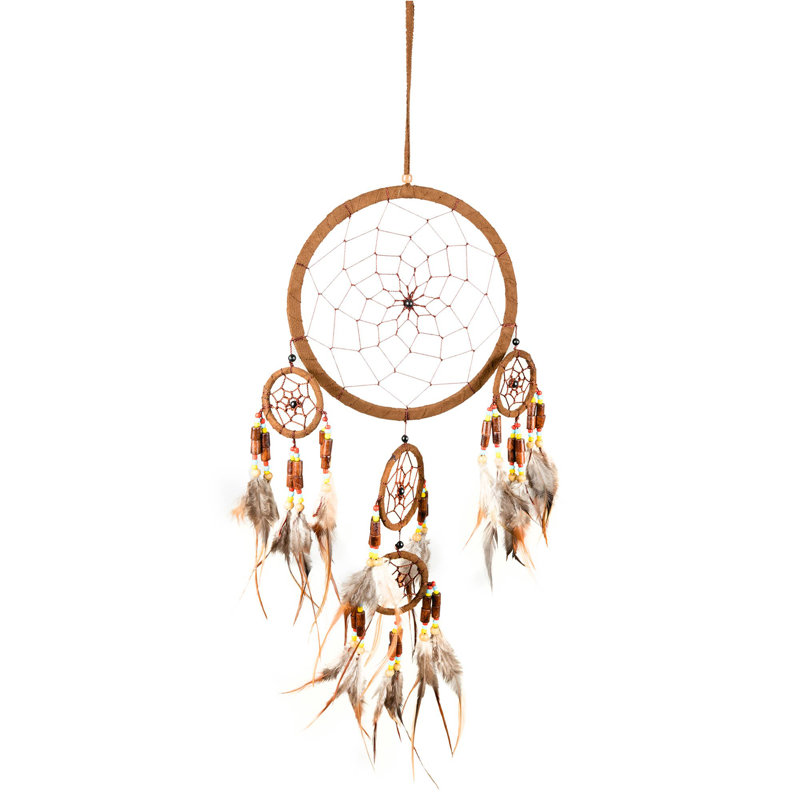 Mandala attrape-rêves avec plumes, Brun
