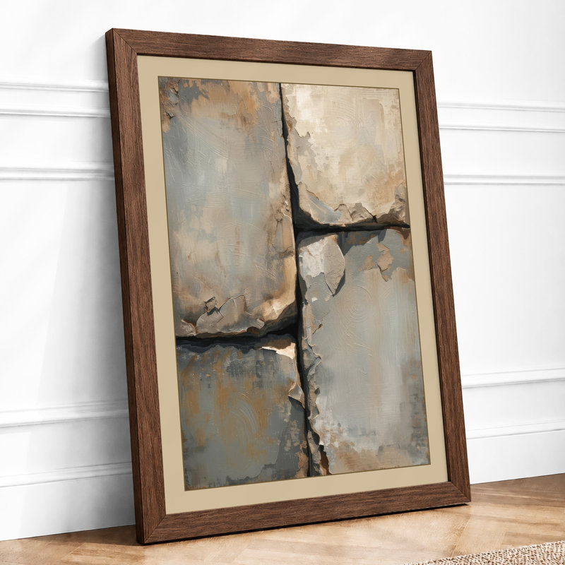 Weathered Concrete Cross Industrial - Framed Print, A1 - 84.1 x 59.4 cm, Walnut