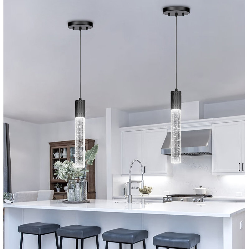 Luminaire suspendu en cristal 4 lumières DEL (ensemble de 4), Noir mat