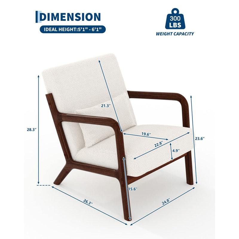 Ensemble de 2 chaises d'appoint Mid-Century, fauteuil rembourré, coussin lombaire, structure en bois robuste, Polyester beige