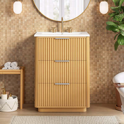 Meuble-lavabo de luxe moderne avec lavabo en céramique, armoire de salle de bain avec tablette ouverte et rangement fermé