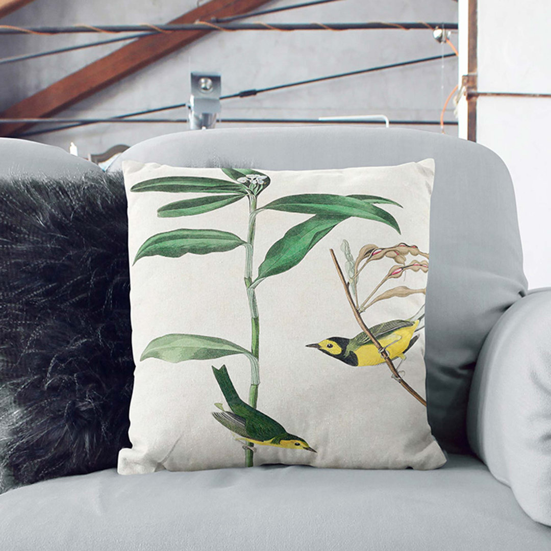 Hooded Warbler Birds by John James Audubon Cushion with Filling