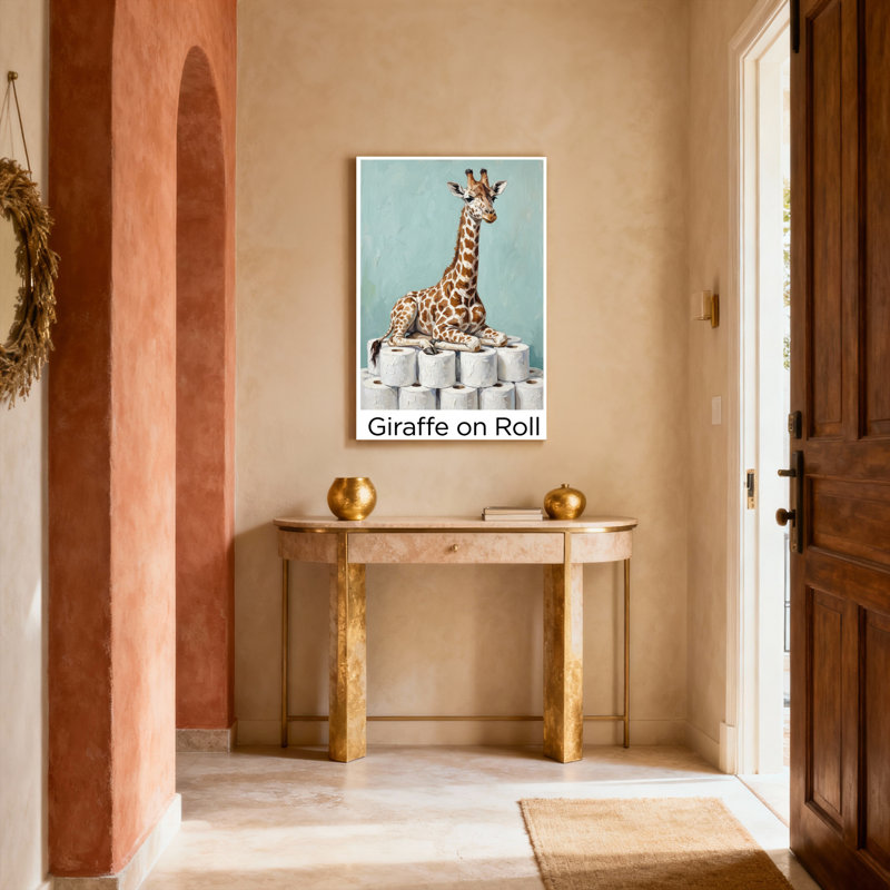 Ensemble de 1 tableau mural sur toile tendue représentant une girafe sur rouleau, H 18 po x l 12 po