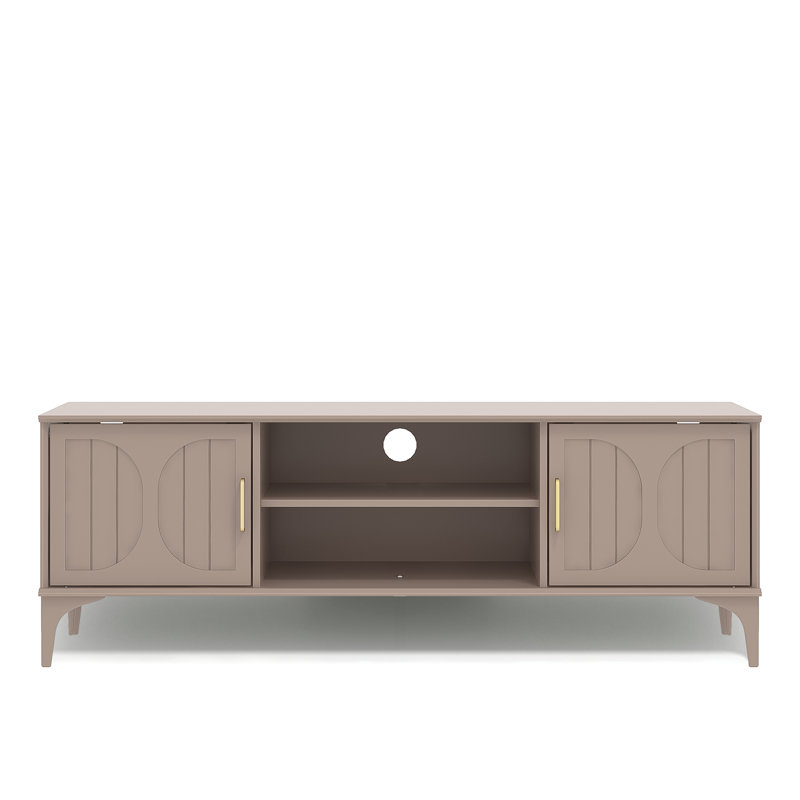  2 Door TV Unit with Open Shelves, Warm Nude
