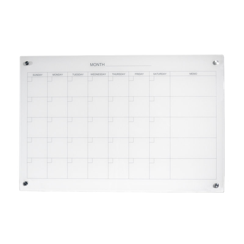 Ultra White 24" x 36" Magnetic Glass Dry Erase Calendar Board