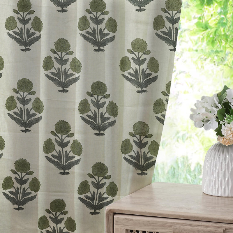 Rideau à motif floral en lin pur à la main Home Decor, L 27 po x L 96 po