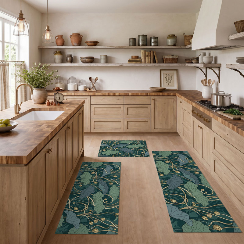 Leafy Vine Non-Slip Washable Kitchen Mats