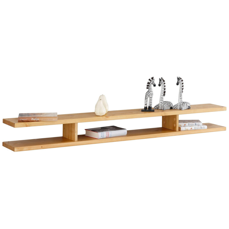 2 Piece Pine Solid Wood Floating Shelf, Oiled