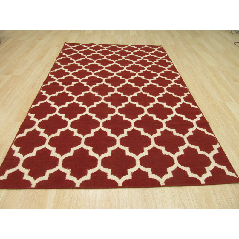 Majestic Trellis Red Machine Made Ivory Contemporary Handmade Wool Area Rug, Rectangle 8' x 10'