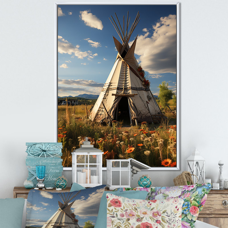 Corail beige naturel Tipi Serenitys Refuge Native Tipi Serenitys Refuge, reproduction d'art sur toile, Cadre flottant blanc