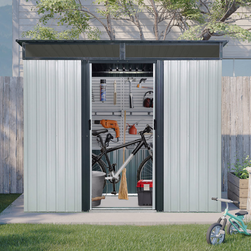 8 Ft X 6 Ft Outdoor Metal Storage Shed With Window And Transparent Plate, White