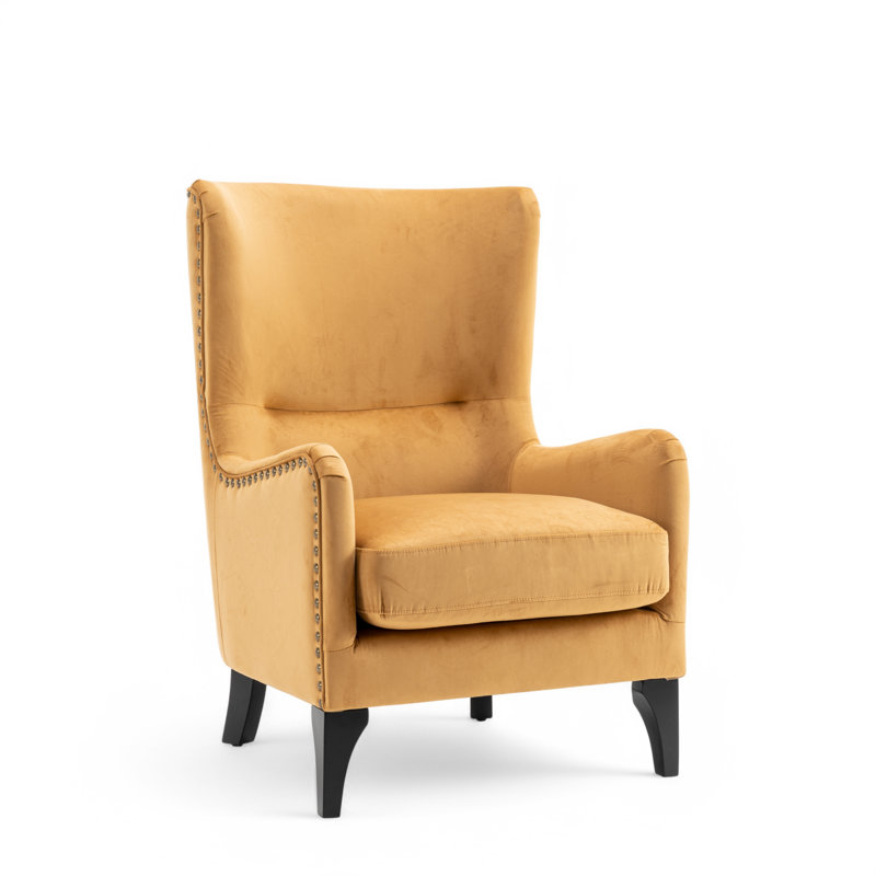 Upholstered Wingback Chair, Gold Velvet