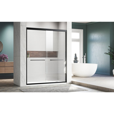50 - 54 In. W X 72 H Sliding Shower Door, Semi- Adjustable, Clear Tempered Glass, 304 Stainless Steel Handles, Black Door In., Adjustable Semi , Thick Matte Finish