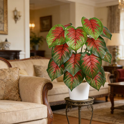 27 Inch Artificial Red Sage Leaf Potted Plant, Simulated Indoor Greenery, Comes with Plastic Flower Pot,  for Home Office, Living Room, Balcony, Porch, or Outdoor Decoration