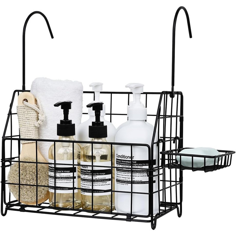 Grand panier de douche suspendu - noir - acier inoxydable 304, panier de rangement antirouille pour salle de bain et baignoire, contient du shampooing, du revitalisant, du savon et des accessoires de bain