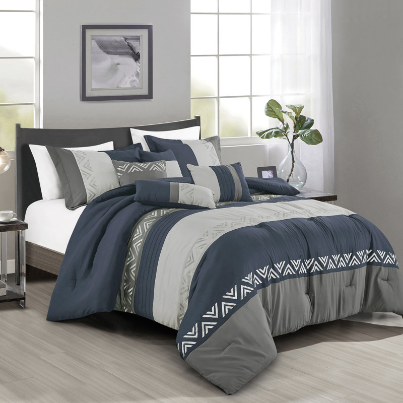Ensemble d'édredon 7 pièces avec coussins décoratifs, Édredon grand + 6 pièces supplémentaires, Marine
