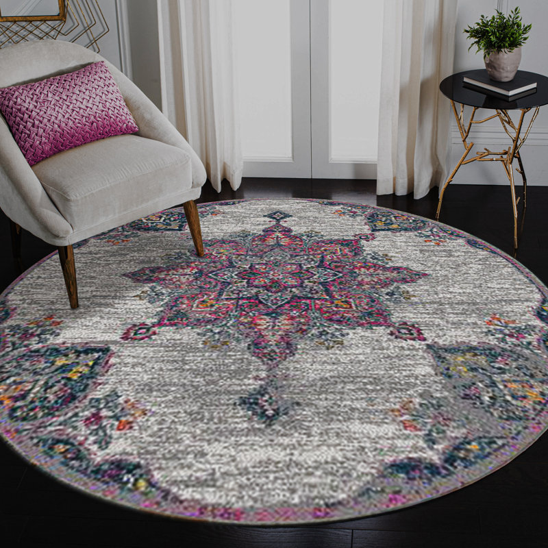 Miranda Medallion Durable Performance Pink/Gray Area Rug, Round 7'6"
