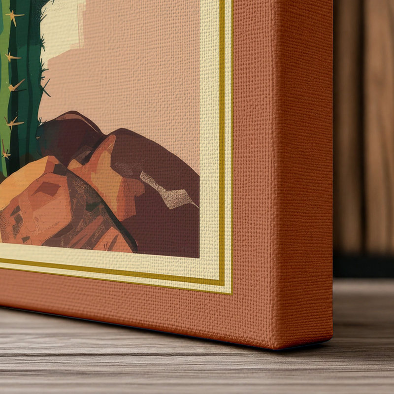 Saguaro Study Botanical - Wrapped Canvas, 24x16 - 61.0 x 40.6 cm, Terracotta Border