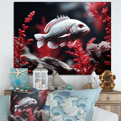 Reproduction sur toile monochrome de poissons rouges et gris I
