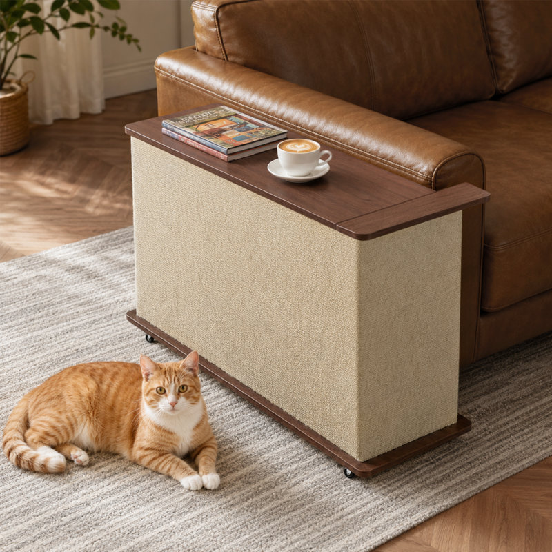 tout-en-un avec tables de bout à griffoir pour chat avec rangement, table d'appoint moderne en bois aggloméré