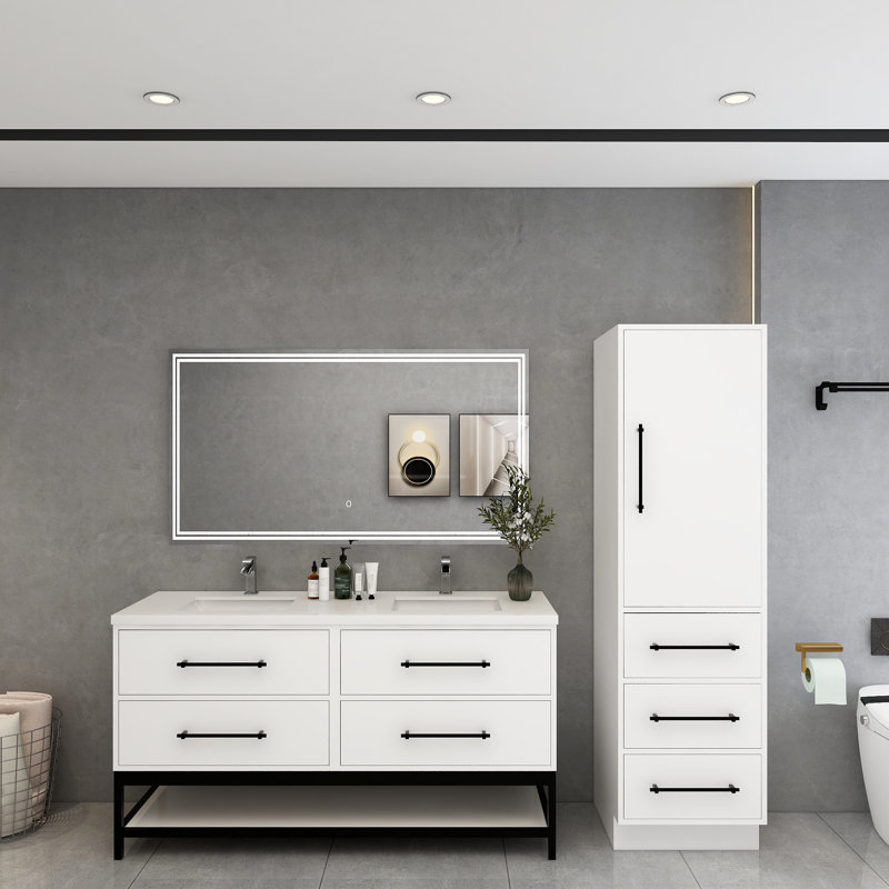 Meuble-lavabo mural avec lavabo et support en acrylique renforcé Victoria, Blanc lustré