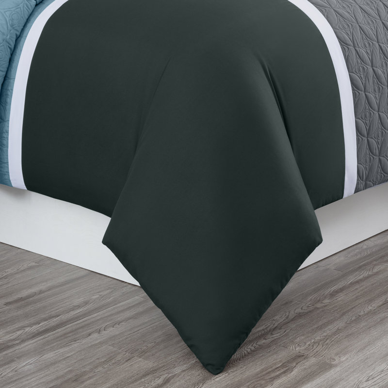 Gray and Light Blue Microfiber Queen Bed in a Bag Set