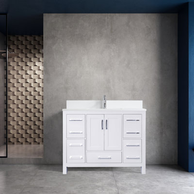 Messina 42 po L x 22 po P 2 portes et 5 tiroirs Meuble-lavabo autoportant avec évier simple et Comptoir en Marbre de Calcutta d'ingénierie