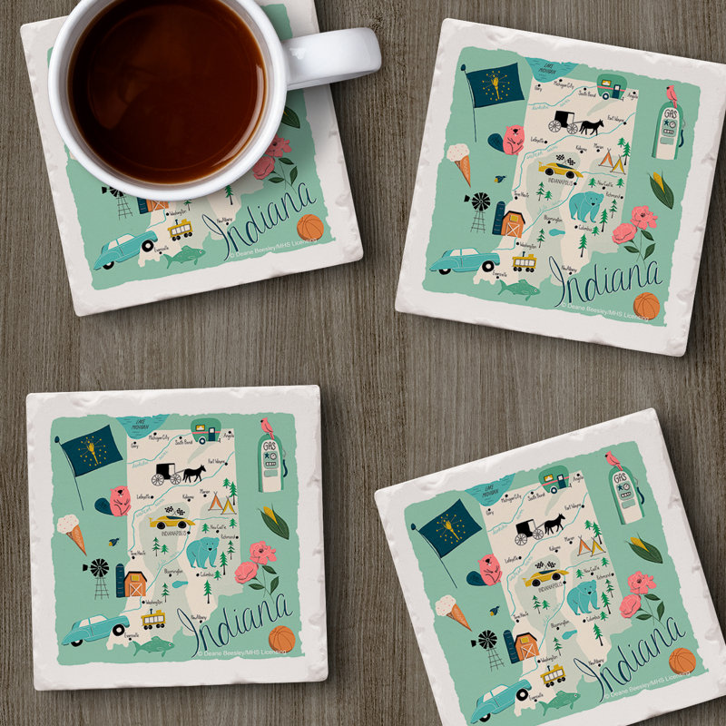 Indiana 4 Piece Tumbled Tile Coaster Set