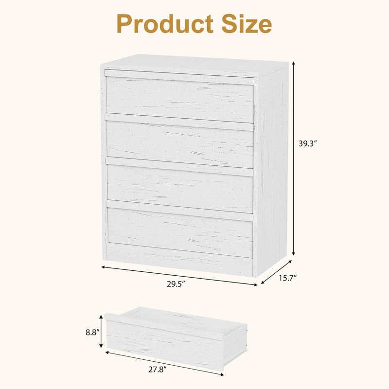 Table de chevet blanche à 4 tiroirs - table de bout haute de 39 po avec rangement et anti-basculement blanc