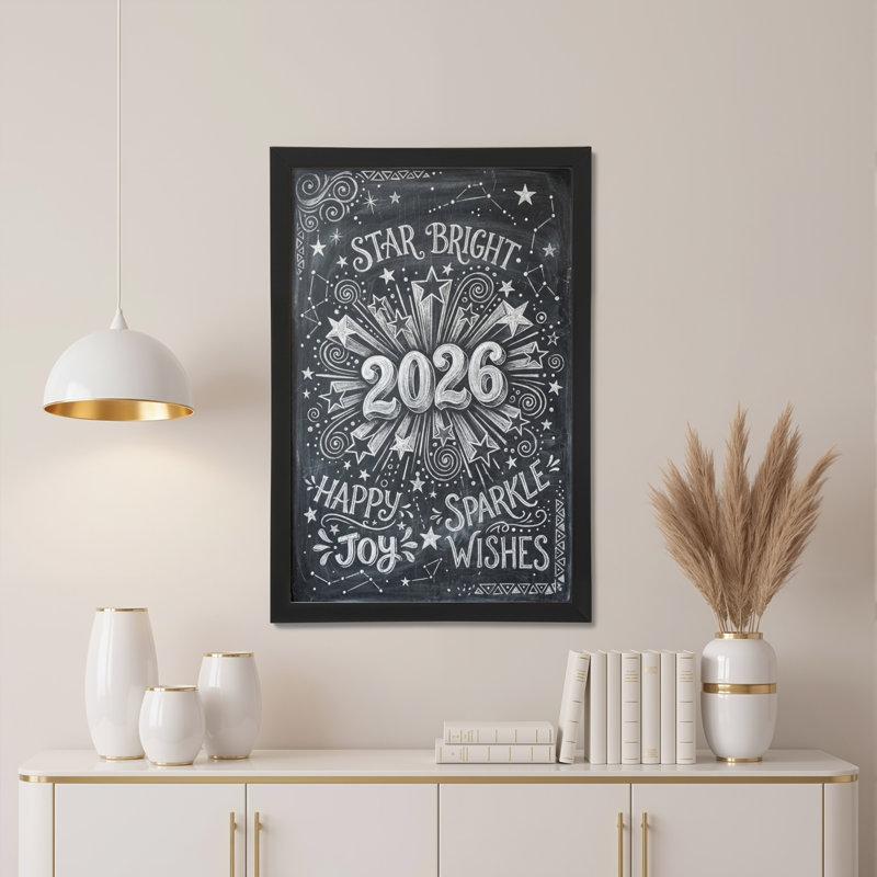 Star Bright 2026 Chalkboard Style Canvas Wrapped Wall Art Happy Joy Sparkle Wishes Print For Home Decor Office Or Gift