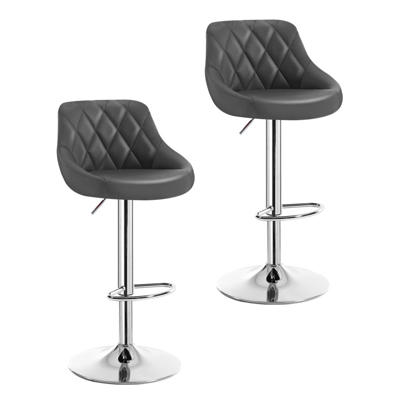 Swivel Upholstered Adjustable Height Counter Stool, Grey, 2