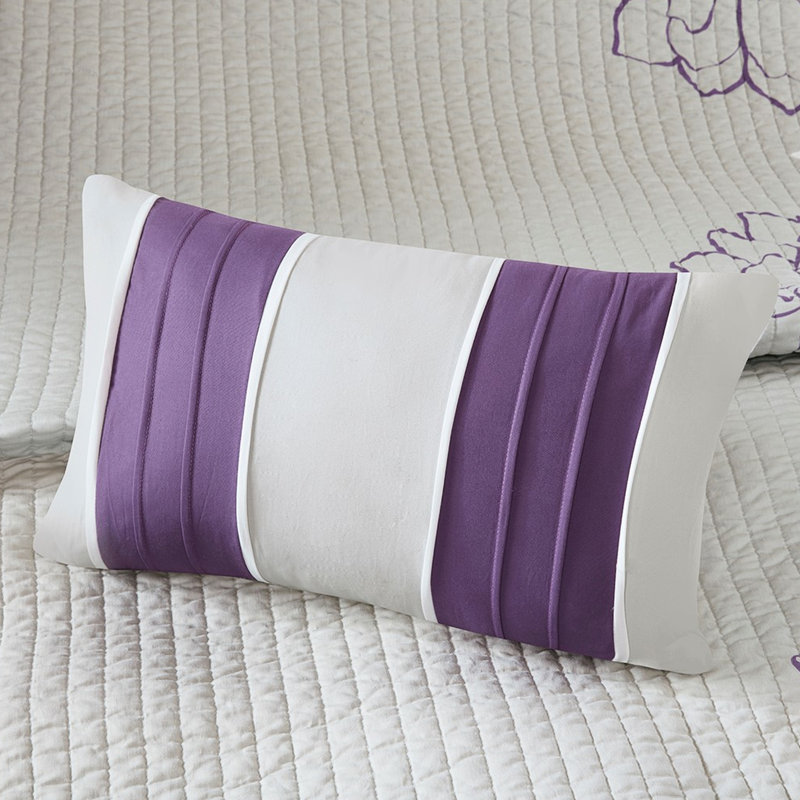 Courtepointe 6 pièces en coton imprimé avec coussins, mauve pour lit double / grand et rabat décoratif, Édredon grand